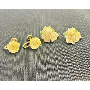 2 PAIR SCREW VINTAGE EARRINGS- TK 1/20/12K CREAMY WHITE CARVED ROSE GOLD FILLED